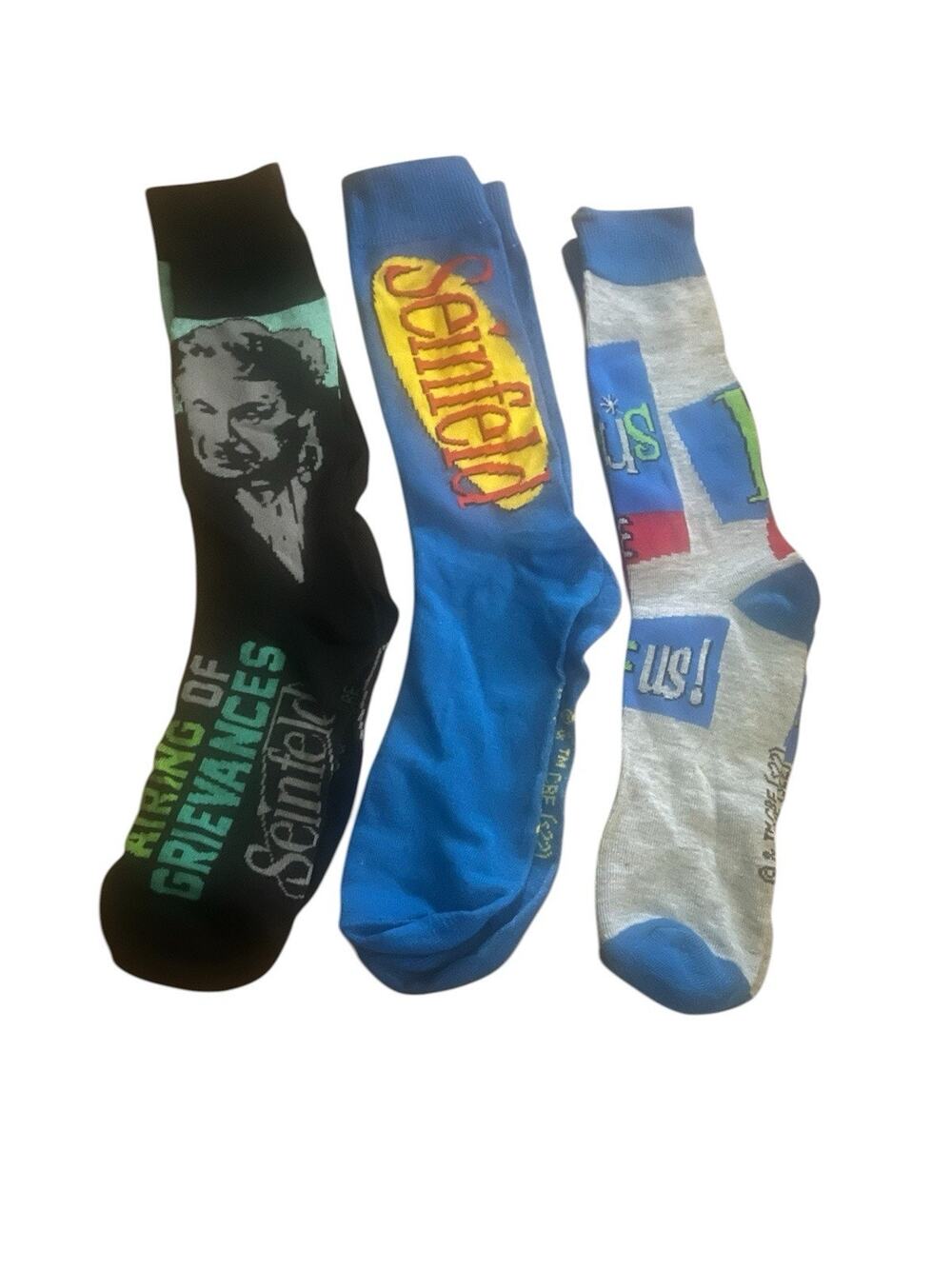 New Seinfeld Festivus 3 Pair Crew Socks. Damaged Box